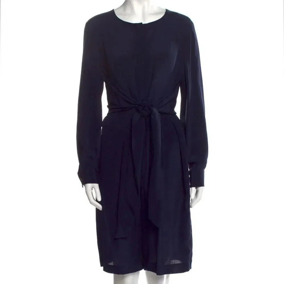 Nili Lotan Navy Blue 100% Silk Long Sleeves Knee Length‎ Romper Medium - Picture 2 of 5